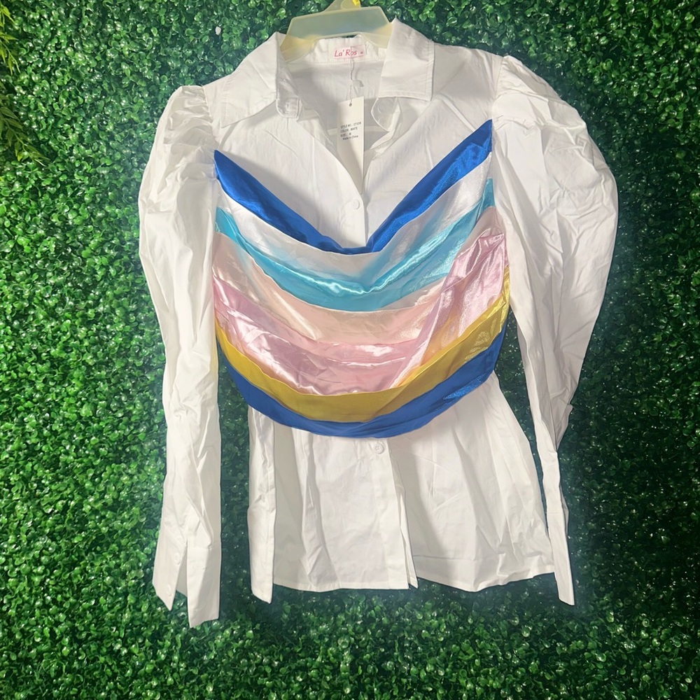 Colorful Striped White Blouse
